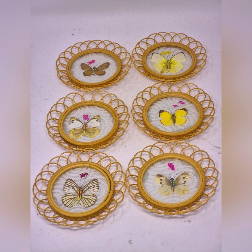 Vintage Wicker Pressed Butterfly Coasters